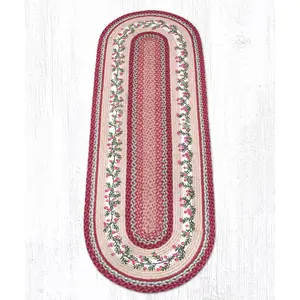 212 MAIN Natural Fiber Jute Oval Home Decor Rug, 2x6 ft, Cranberry Motif - Natural Fiber Rug