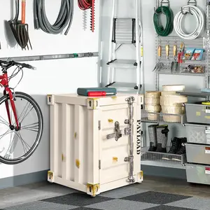 Industrial style shipping container storage cabinet side table end table