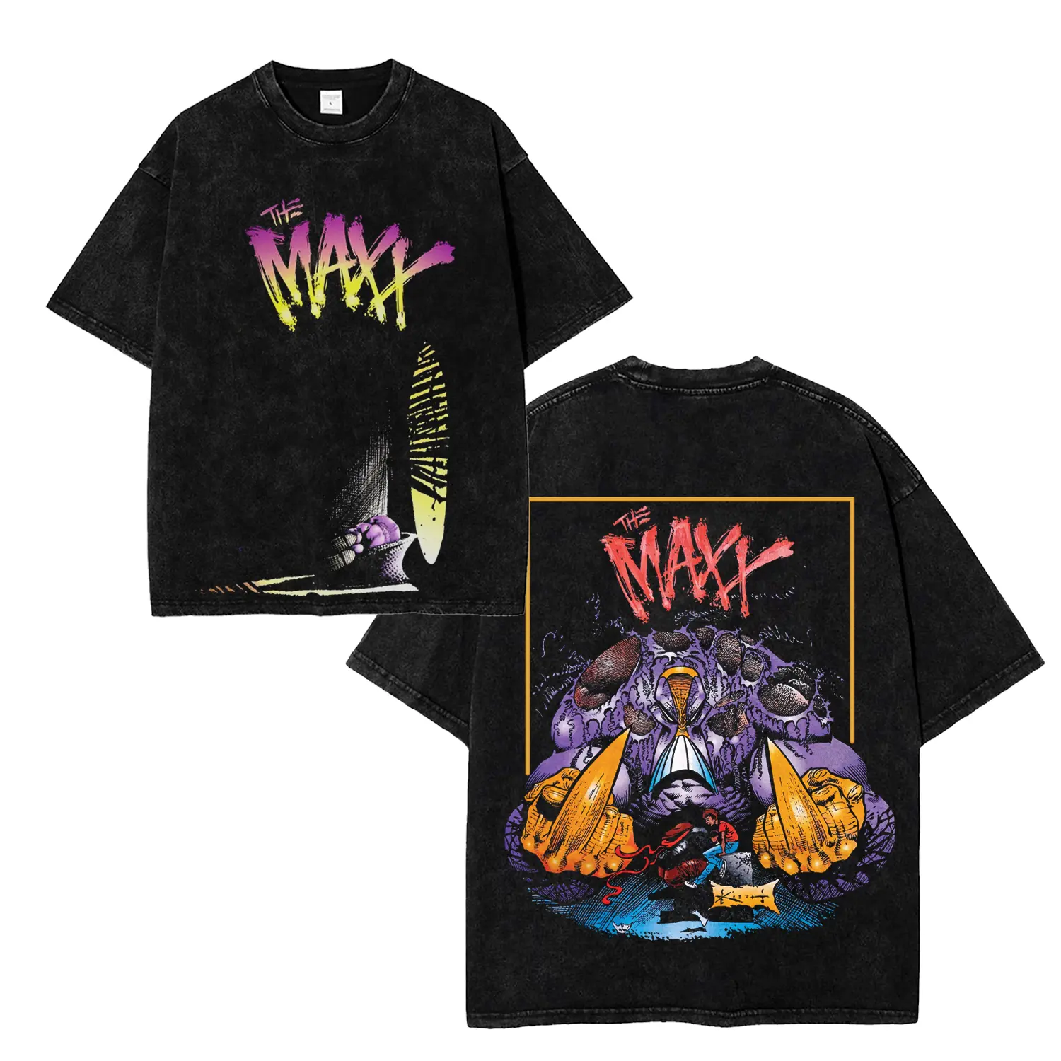 The Maxx Graphic Comic v2 Wash Tee Hoodie Sweatshirt, Retro Comic Art Shirt, Alternative Streetwear Top, Cotton Menswear