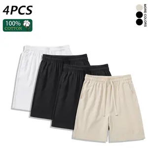4PCS 100% Cotton Linen Men’s Shorts, Soft Breathable Casual Summer Shorts with Pockets