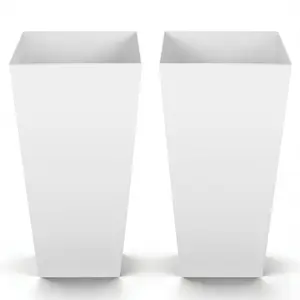 【Summervibes】VEVOR Tall Planters Set of 2, 26 Inch Large Outdoor Taper Planters for Outdoor Indoor Plants, Front Porch Plastic Modern Flower Pots with Casters, Inner Pot & Drainage Holes for Patio, Garden, White
