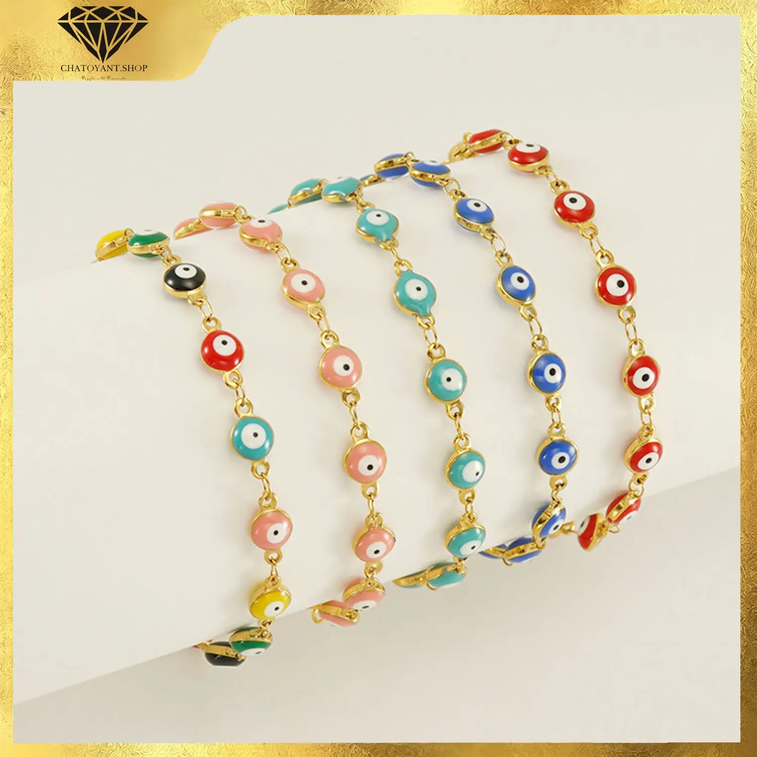 14K Gold Plated Multicolored Evil Eye Bracelet for Women Sparkie Rhinestone Bring Luck Bracelets Fashion Wrist Jewelry