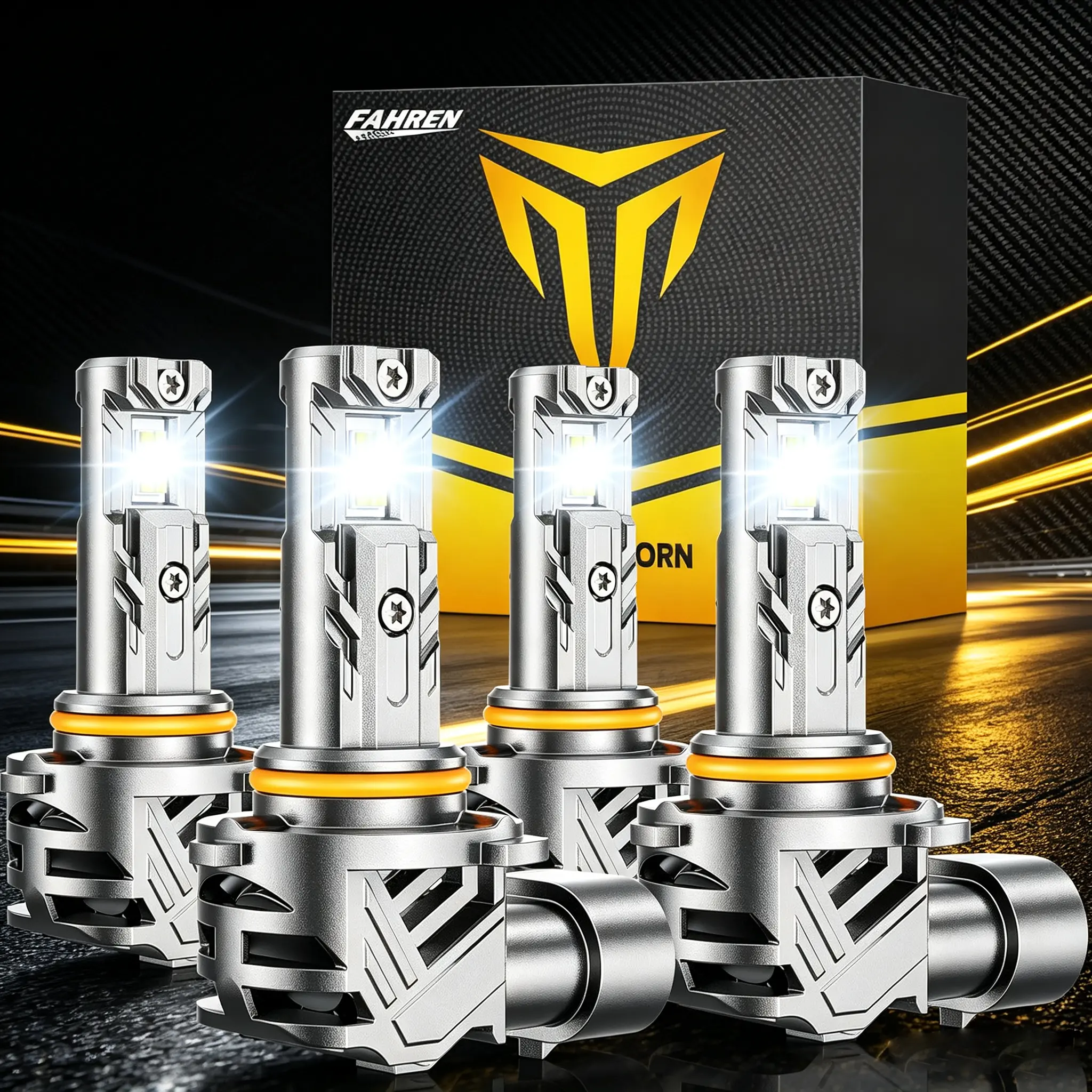 FAHREN 2026 Upgraded 9005 HB3 9006 HB4 LED Headlight Bulbs Combo, 100000LM 1200% Ultra‑Bright 6500K Cool‑White, 1:1 Mini‑Size Plug‑and‑Play, No Adapter Needed, 4‑Pack
