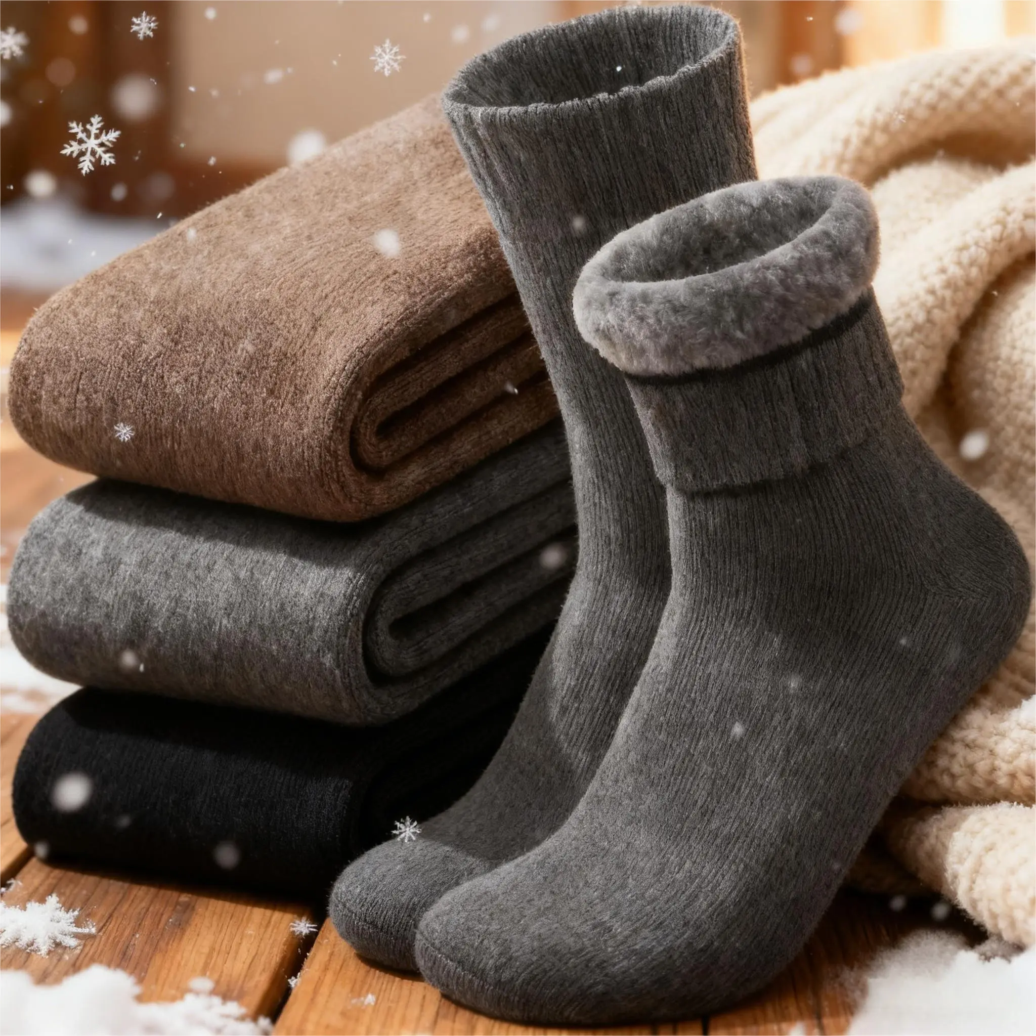 Men's Winter Thermal Fuzzy Socks (3 Pieces) - Menswear Basics, Thick Plush Blend Athletic Socks, Soft Durable, Toe & Heel Reinforced, Ideal for Cold Weather Outdoor Hiking