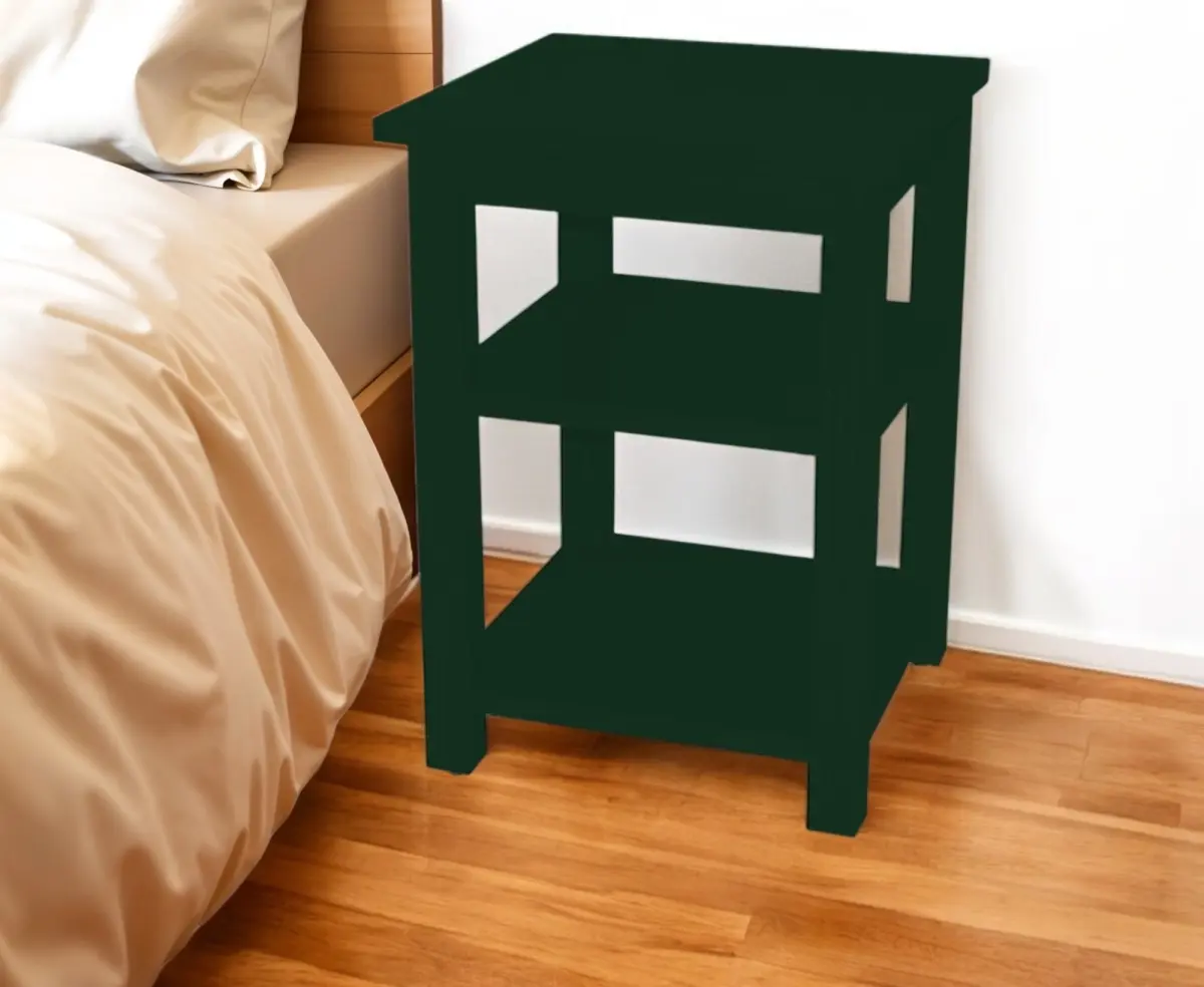 212 MAIN 28 in. Dark Green Solid Wood Storage Nightstand - Stylish Bedside Table, Traditional Home Decor, Natural Grain, Open Shelf, Square Form, Standard Size, Full Assembly Required