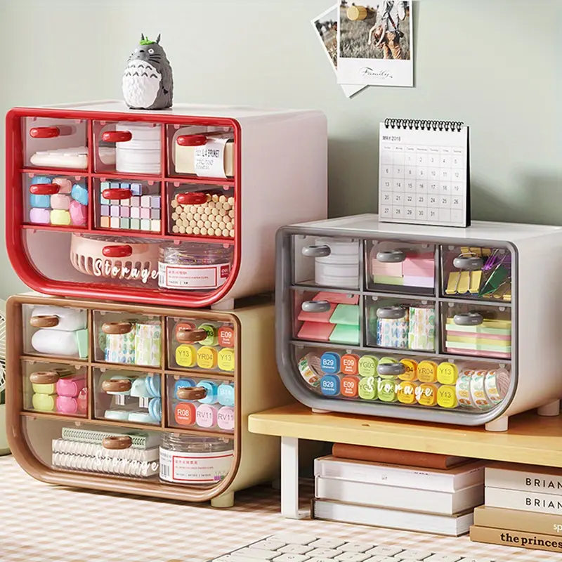 Stylish 7 compartment desktop storage box with drawer Divided Compartments dustproof plastic drawer organizer for stationery cosmetics and jewelry perfect for home office and dorm use ideal household storage container and jewelry box