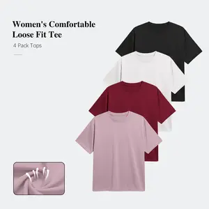 4 Packs Oversized T-Shirts for Women, Loose Fit Crew Neck Summer Baggy Tops, Plus Size T-Shirts, Spring Clothes, Cute Tops for Women, Workout Tees