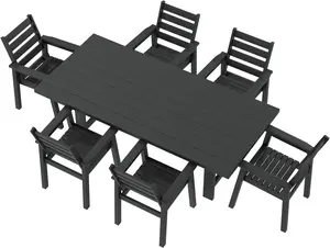 【Ships in 2 Boxes】AMERLIFE 7-Piece Outdoor Dining Set, 71" HDPE Table with 6 Ergonomic Chairs, Large Outside Patio Furniture with Umbrella Hole for Garden, Backyard, Poolside