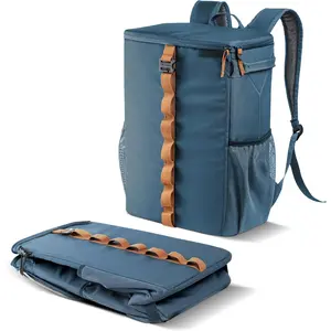Collapsible Backpack Cooler, 24 Can Insulated Backpack Cooler, Soft Sided Cooler Back Pack for Travel, Beach Cooler, Leakproof, Folds Flat - Ocean Cognac
