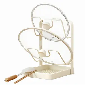 Kitchen Pot Lid Storage Rack - Pot Lid Organizer Rack,Pot Lid Holder While Cooking,Spoon Rest with Lid Holder&Drip Tray,Multifunctional Kitchen Organizer Stand for Stove Top