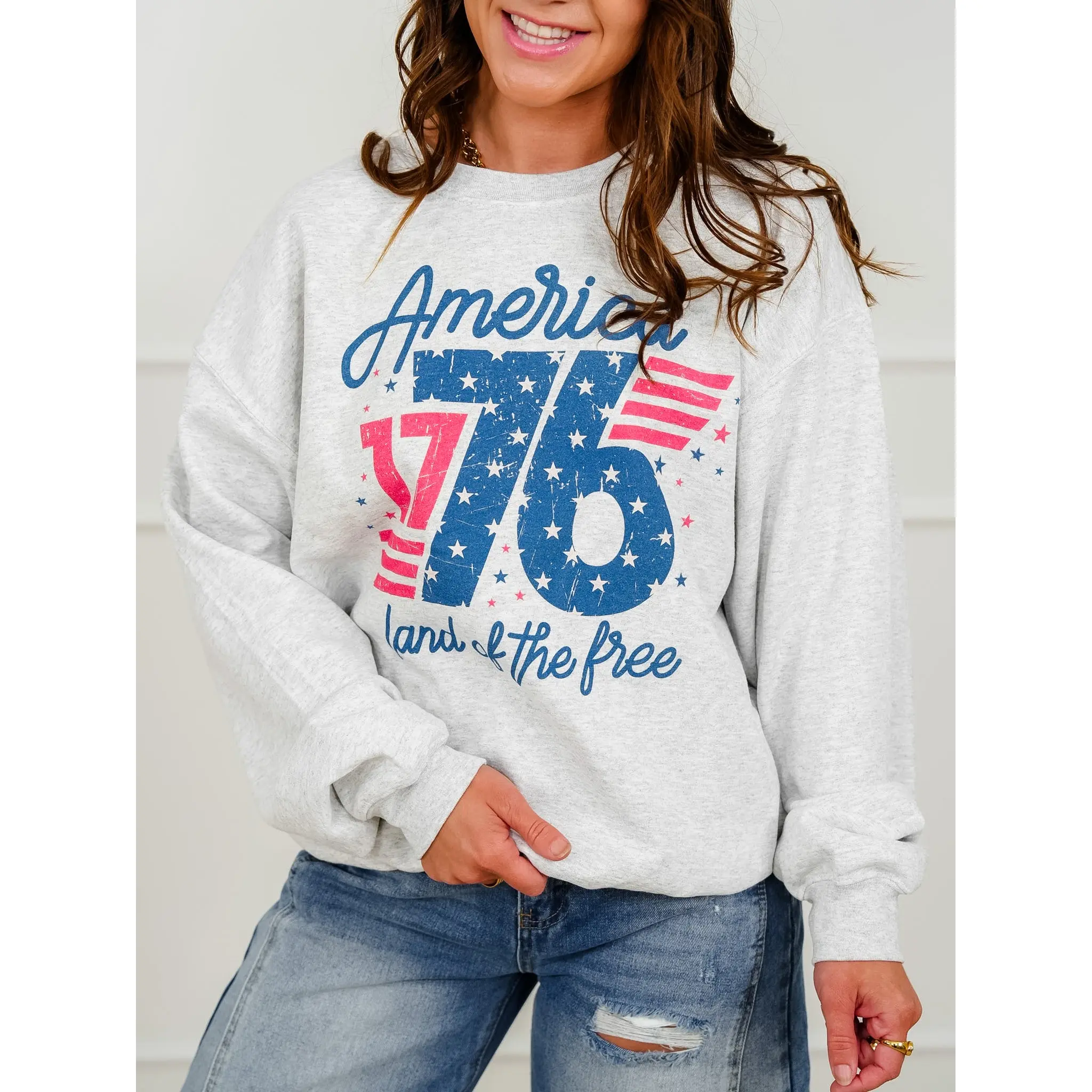 Plus/Reg Long Sleeve "America Land of the Free 1776" Graphic Sweatshirt