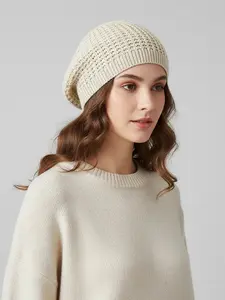 Spring and Summer Hollow Knit Beret for Women, Trendy Winter Slouchy Hat, Stylish and Versatile Knit Accessory Fitted Design, Slouchy Style