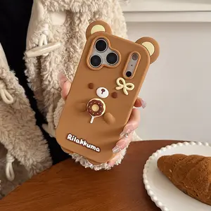 Cute Donut Bear Silicone Smartphone Case For iPhone 17 16 15 14 13 Pro Max – Cartoon Shock-Resistant Shockproof Protective Case