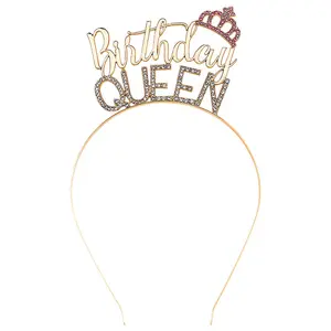 Birthday Crown Gold Birthday Queen Headband for Girl Birthday Tiara for Women Princess Crown Rhinestone Happy Birthday Hair Accessories
