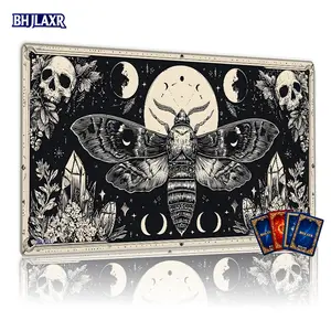Monochrome Gothic Moth Moon Skull Crystal TCG MTG Playmat Universal Mouse Pad 12x24in Non-Slip Backing, Ideal for Card Game Enthusiasts & Family Gatherings, Perfect Gift for Occult Dark Art Lovers