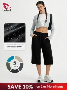 BALEAF Women's Tummy Control Wide Leg Hiking Capri Pants 17" Plus Size Athletic Yoga Capris High Waist Active Lounge Pants with Pockets UPF50+ Sun Protection Quick Dry Lightweight Breathable Stretch Casual Sweatpants for Walking Travel Wear summerwins
