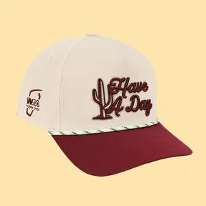 WM Phoenix Open Breezy Golf Cactus “Have A Day” Rope Hat – Cream/Maroon Retro Golf Trucker Cap | Adjustable Streetwear Snapback Hat