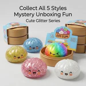 1PC Glitter Dumpling Squishy Blind Box, Soft TPR Bun Fidget Toy with Steamer Box, Random Style Stress Relief Toy, Cute Gift for Kids & Adults