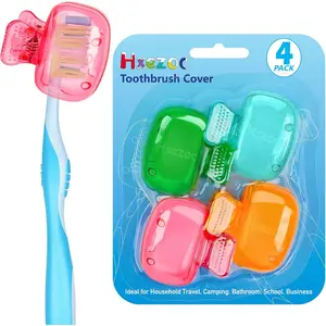 4 Pack Travel Toothbrush Head Covers Toothbrush Protector Cap Brush Pod Case Protective Portable Plastic Clip for Household Travel, Bathroom, School, Camping, Business (Green, Teal, Orange, Pink)