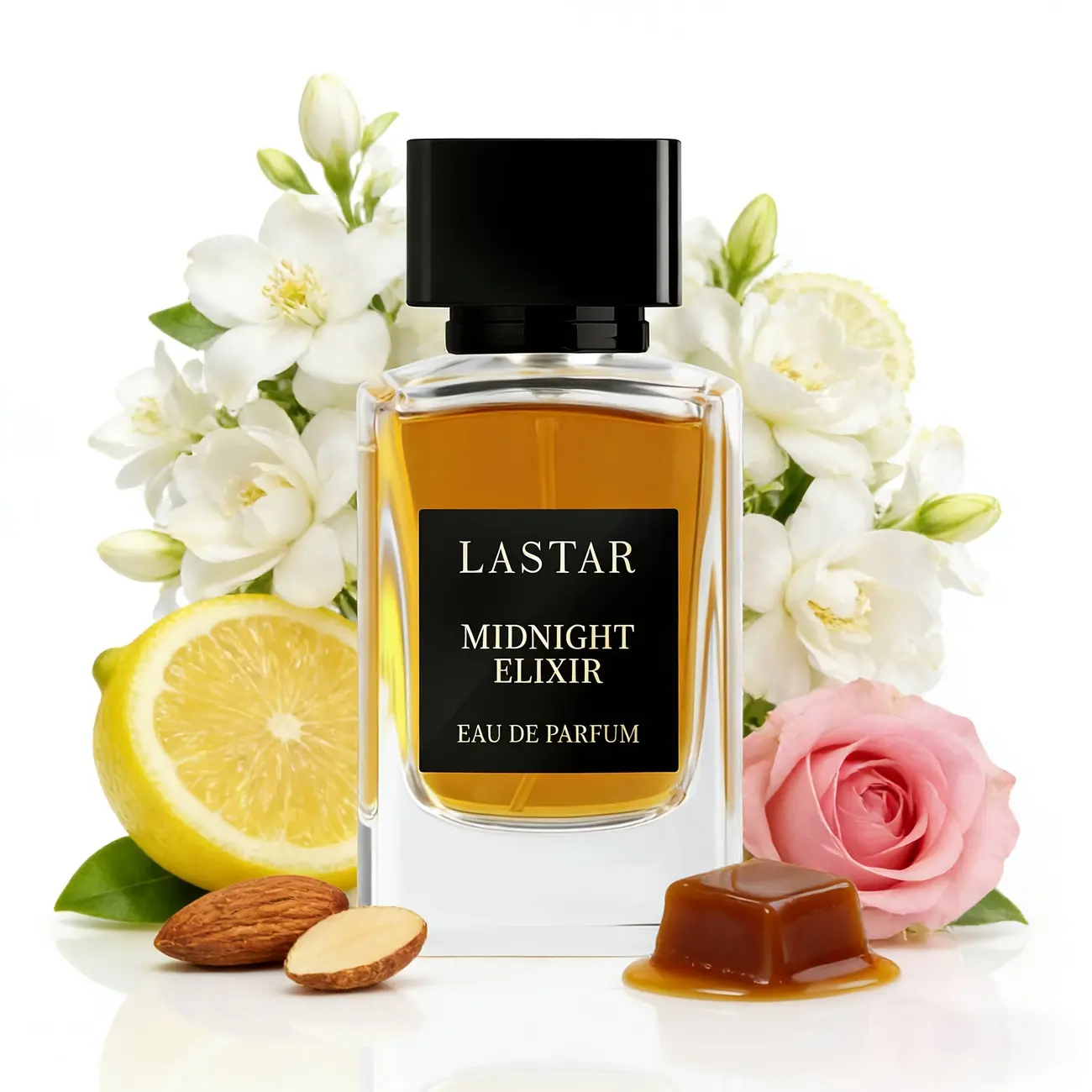 LASTAR, a unisex perfume with an oriental gourmand aroma, a captivating fragrance spray, carefully crafted with vanilla, cocoa, and warm amber. A perfect gift for Valentine's Day.