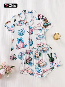 Women's Two-Piece Pajama Set, Loungewear, Soft & Comfortable Fabric, Casual All-Over Printed Design, Short Sleeves & Shorts, Perfect for Relaxing Nights