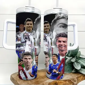 Ronaldo No.7 Trophy Soccer Legend 40oz Tumbler with Handle and Straw, Football Champion Graphic Insulated Cup, Stainless Steel Travel Mug Water Bottle Coffee Cup for Sports Fans Gym Car Office Birthday Gift