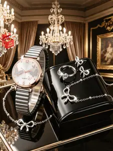 Women's Butterfly Dial Watch with Elastic Zinc Alloy Strap, Casual Analog Quartz Watch, Perfect Gift for Mother's Day and Back-To-School Season