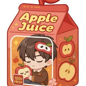 Carton Cuties Collection - Waterproof Vinyl Stickers 2.7in Holographic Finish Apple Juice Design 100% Fresh Character Art