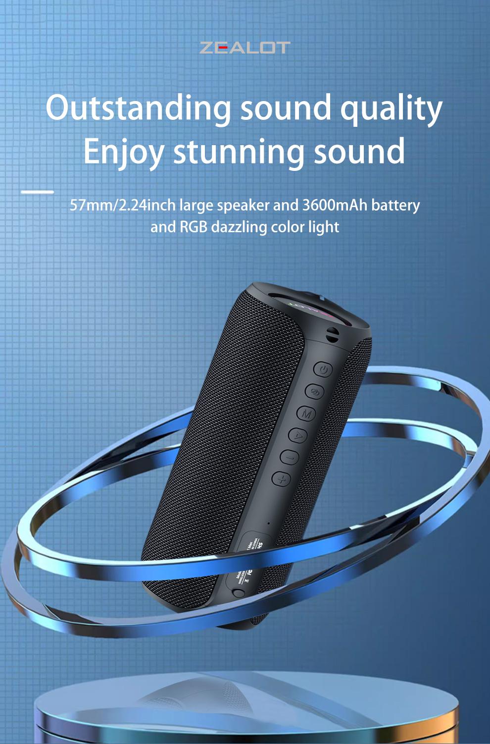 ZEALOTs S32MAX Wireless Speaker, 20W Wireless Speaker with Subwoofer, USB Rechargeable Speaker with 3600mAh Battery for Smart Phone Tablet TV, Audio