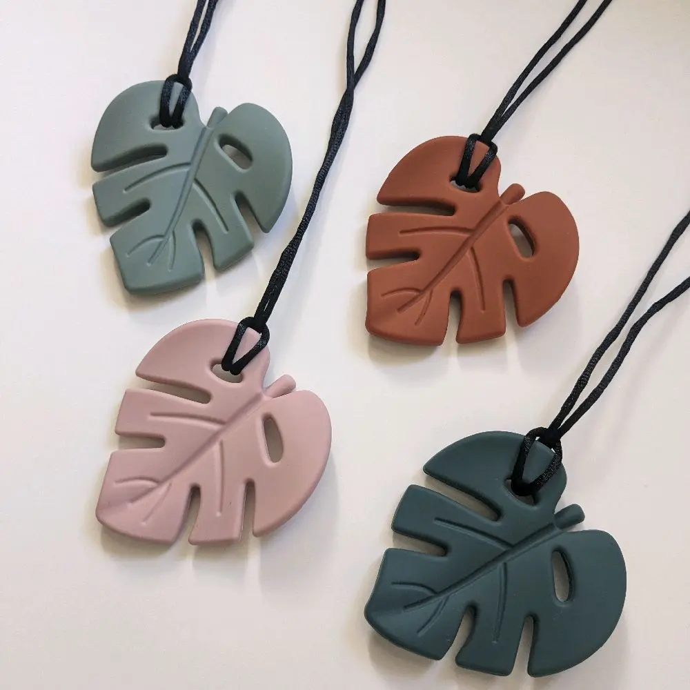Chew Stim Necklace - Leaf Design in Green Pink Brown & Teal Colors for Stylish Wear