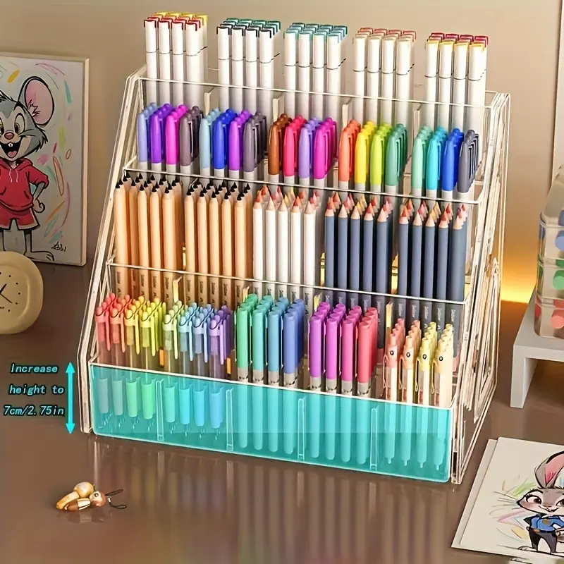 1pc a Spacious Acrylic Organizer for Marker Pens - a Sturdy Plastic Storage Container Featuring Several Sections, Perfect for Holding Pens, Pencils, Brushes, And Other for Art Materials - an Excellent Christmas Present for Students, for Artists