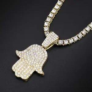 European and American Hip Hop Lucky Hand of Fatima Pendant Necklace Jewelry Personality Trend