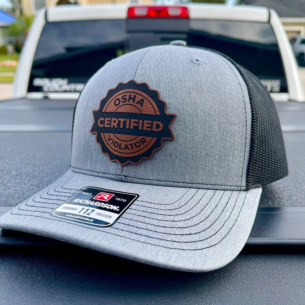 Certified OSHA Violator Funny Blue Collar Leather Patch Hat