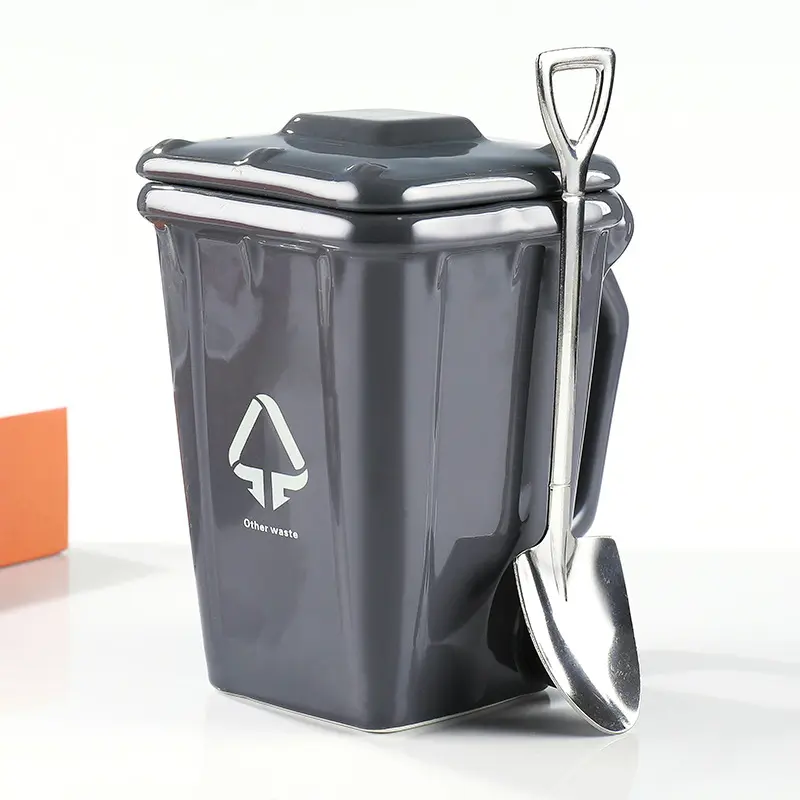 Gray trash can cup + iron shovel spoon 400ml