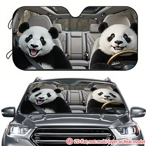 Two giant panda portraits inside a car with 2D high-definition printing on the car sun visor. The car sun visor effectively blocks sunlight and is suitable for decorating the front windshield of RVs, trucks, and SUVs