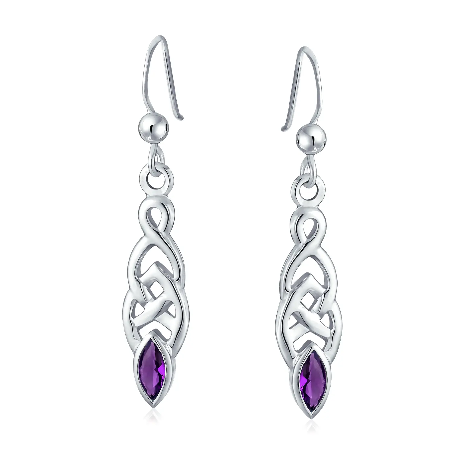 BFF Celtic Love Knot Bezel Set CZ Fish Hook Dangle Earrings