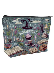 Mystical Witchcraft Makeup Storage Bag, Women's Large Capacity Zipper Canvas Bag, Creative Vintage Print Washbag, Multifunctional Handbag, Makeup Pouch, Makeup Organizer Pouch
