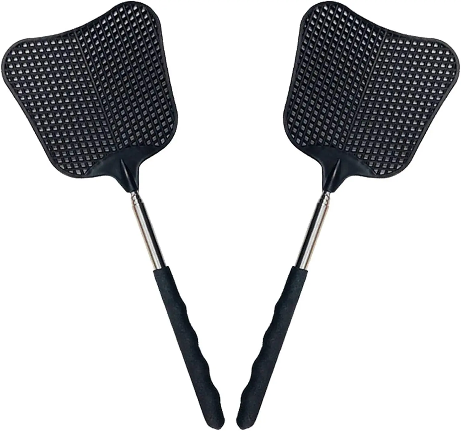 2-Pack Basic Telescopic Fly Swatters for Flies Control, Odourless Non-Toxic Durable Plastic, 25-in Extendable Ergonomic Stainless Steel Handle, Wide Paddle, Bright Home Supplies for Indoor Use (Brain Health Support Included)