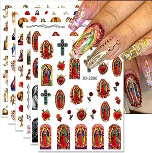 12 Sheets Virgin Mary Nail Art Stickers, Christian Jesus San Judas Nail Stickers 3D Self-Adhesive Nail Design Baby Angel Nail Decals for Women DIY Nail Decorations for Nail Art Supplies