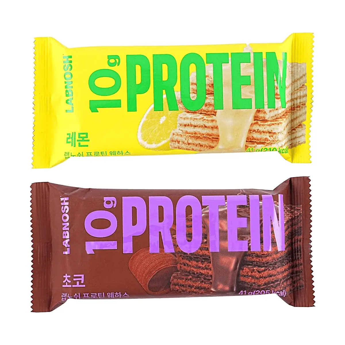 LABNOSH Korean Wafer Protein Bar - Lemon & Chocolate Flavors (2-Pack, 82g) - High Protein Snack for Energy & Muscle
