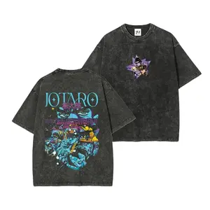 JoJo's Bizarre Adventure Part 3: Stardust Crusaders Jotaro Kujo & Star Platinum Vintage--Short Sleeve Cotton Unisex Retro wash Tee
