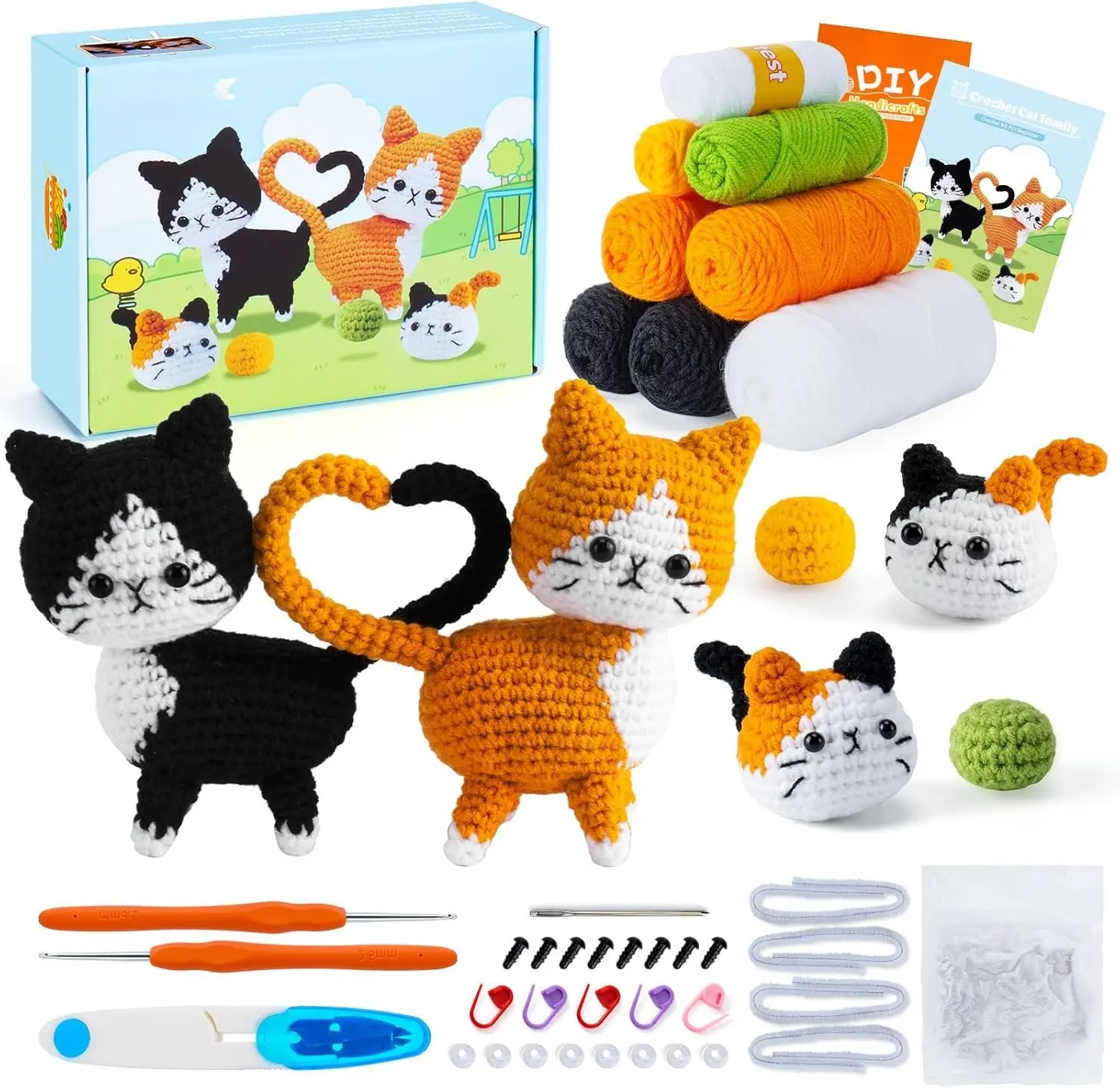 Crochet Kit for Beginners-Crochet Kits 4 count Cats Family Crochet  Kits with Step-by-Step Video Tutorials, Crochet Starter Kit Learn to Crochet Kits for Adults