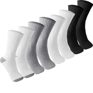 6 Pairs Men's Black/White/Gray Thick Sport Athletic Cotton Crew Socks Size 9-11,10-13