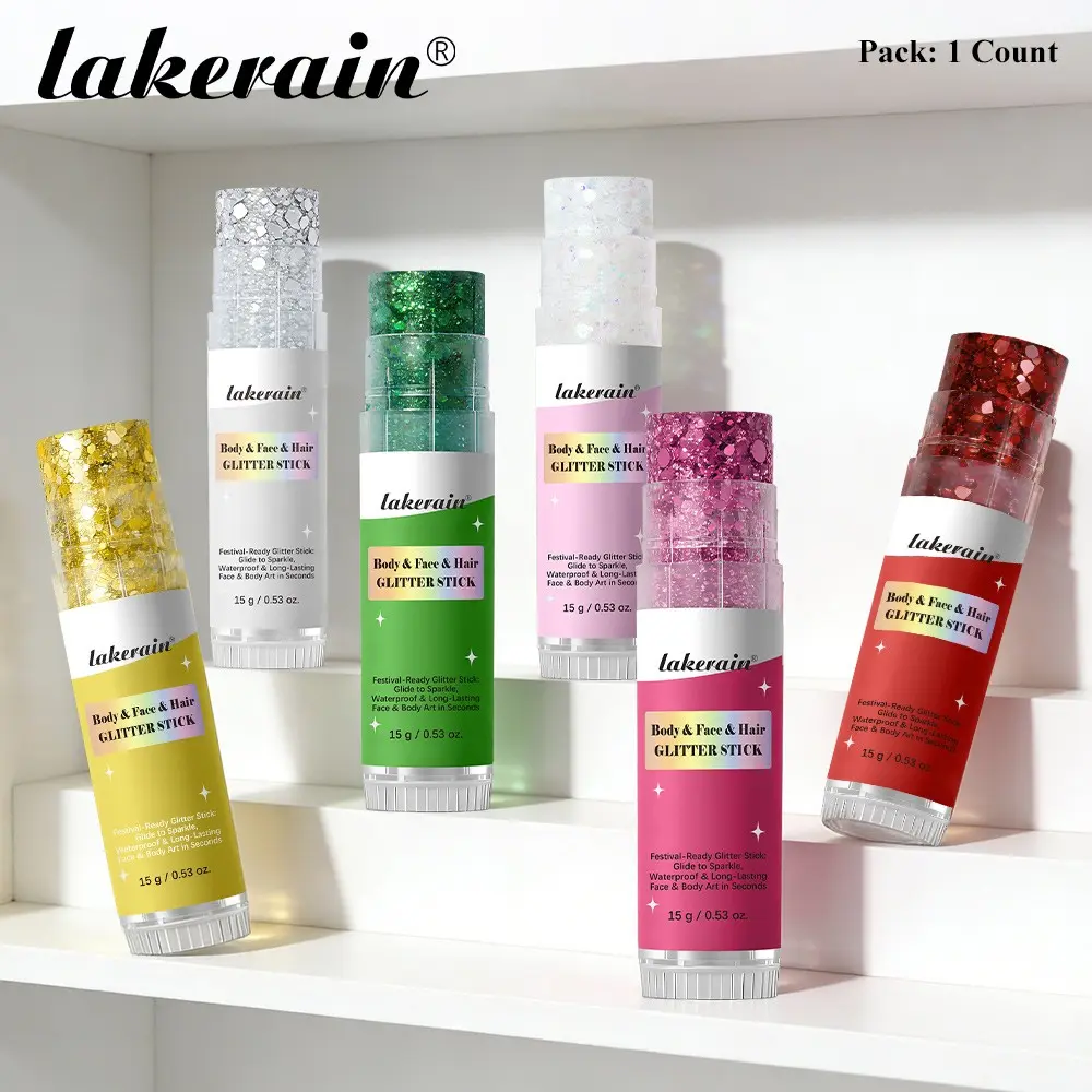 lakerain Glitter Stick, Face & Body Paint Stick, Rich & Dazzling Super Sparkly Shimmer Sequins, Waterproof, Transfer-proof & Long-lasting, Gel Texture & Smooth Application, Ideal for Party, Music Festival, Stage Makeup & Body Art