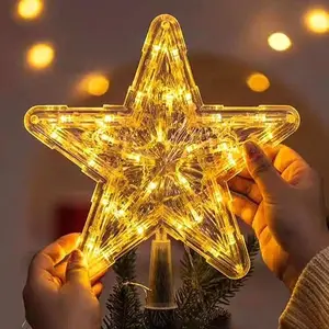 LED Glowing Star Lamp Christmas Tree Top Pentagram Home Garden Xmas Party Supplies Five-pointed Star Ornament Topper Lights Stripe Decor