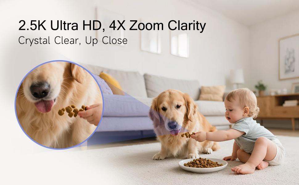 CINMOORE 2.5K Pet/Baby Indoor Security Camera, No Subscription, Person & Pet Detection, PTZ WiFi Baby & Pet Monitor, Full Duplex Two-Way Audio, Color Night Vision, SD Card Local Storage