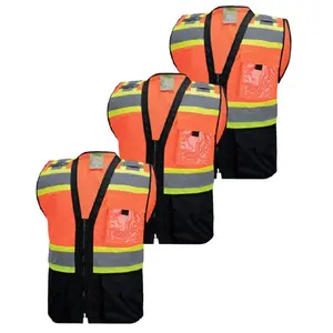3 Tone High Visibility Vest - Orange Reflective Safety Wear for Enhanced Visibility (3 Pack)