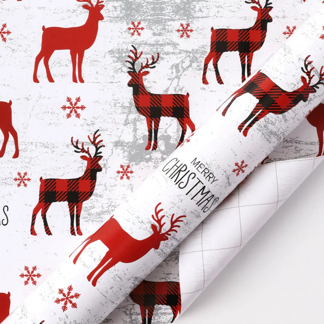 30" x 10' Holiday Wrapping Paper | Buffalo Plaid Stag festive gift-wrapping needs