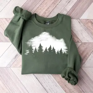 Mountain Pine Tree Vintage Sweatshirt Camp Outdoors Nature Crewneck Hiking Lovers