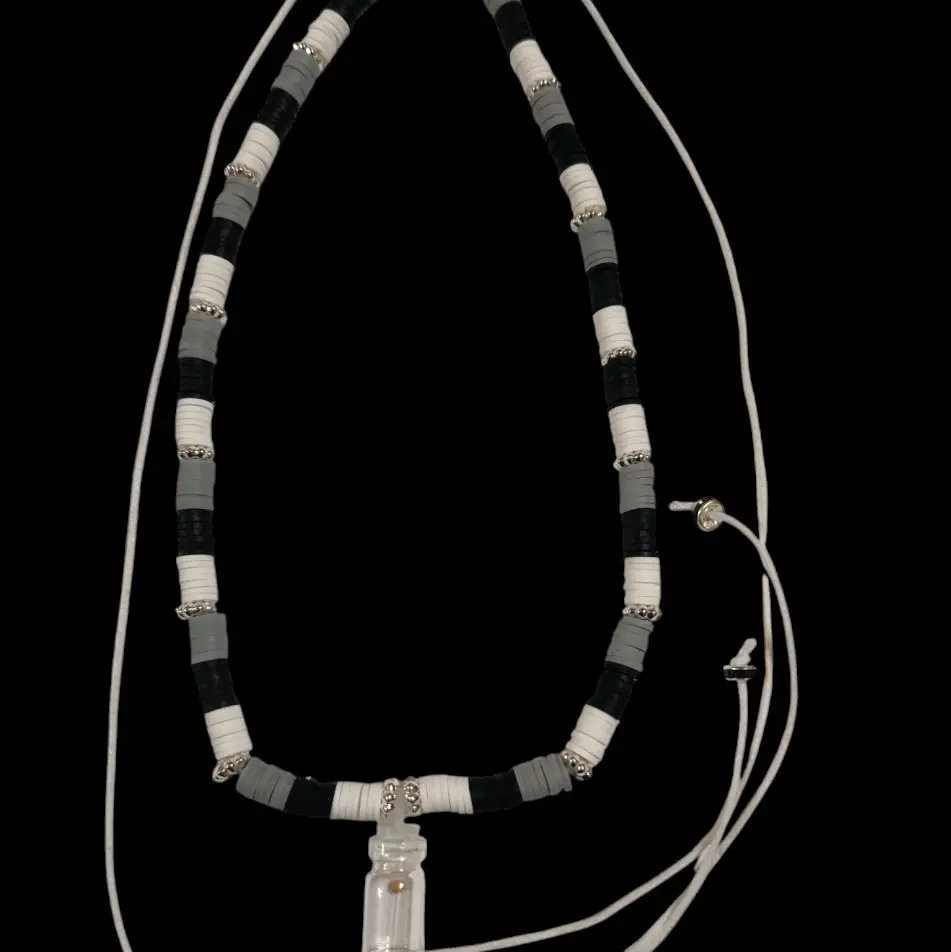 Multi-color Black, White and Gray Clay Necklace with Mustard Seed Charm for Women or Men